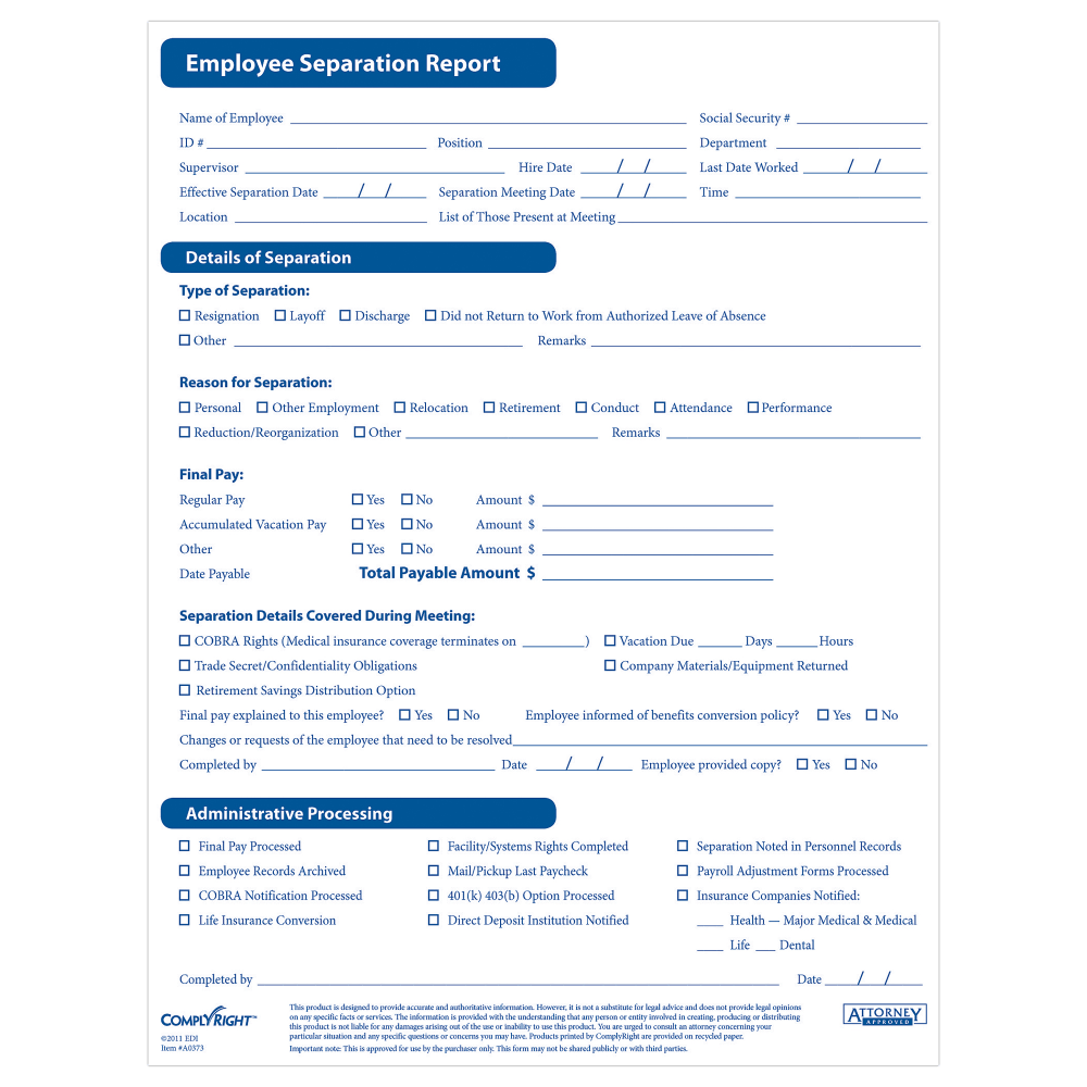 ComplyRight Employee Separation Reports, Pack Of 50
