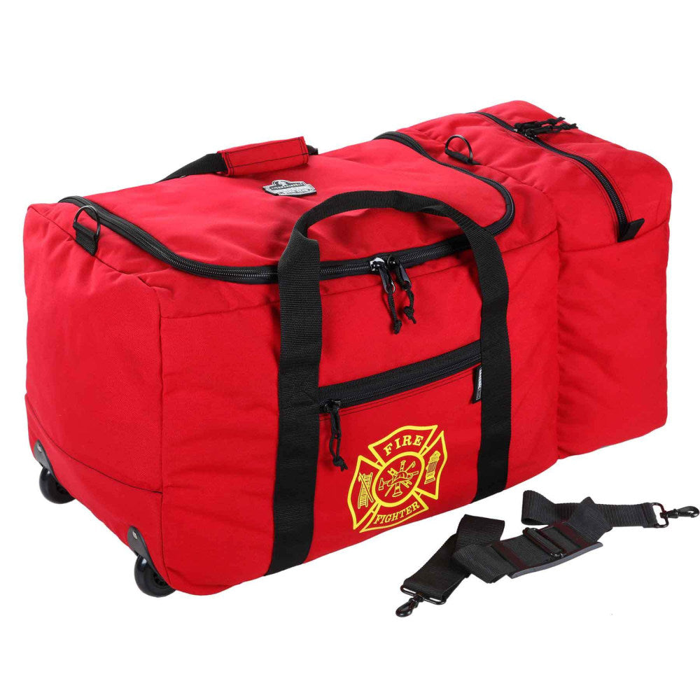 Ergodyne Arsenal 5005W Wheeled Fire & Rescue Gear Bag, 14inH x 14inW x 31inD, Red
