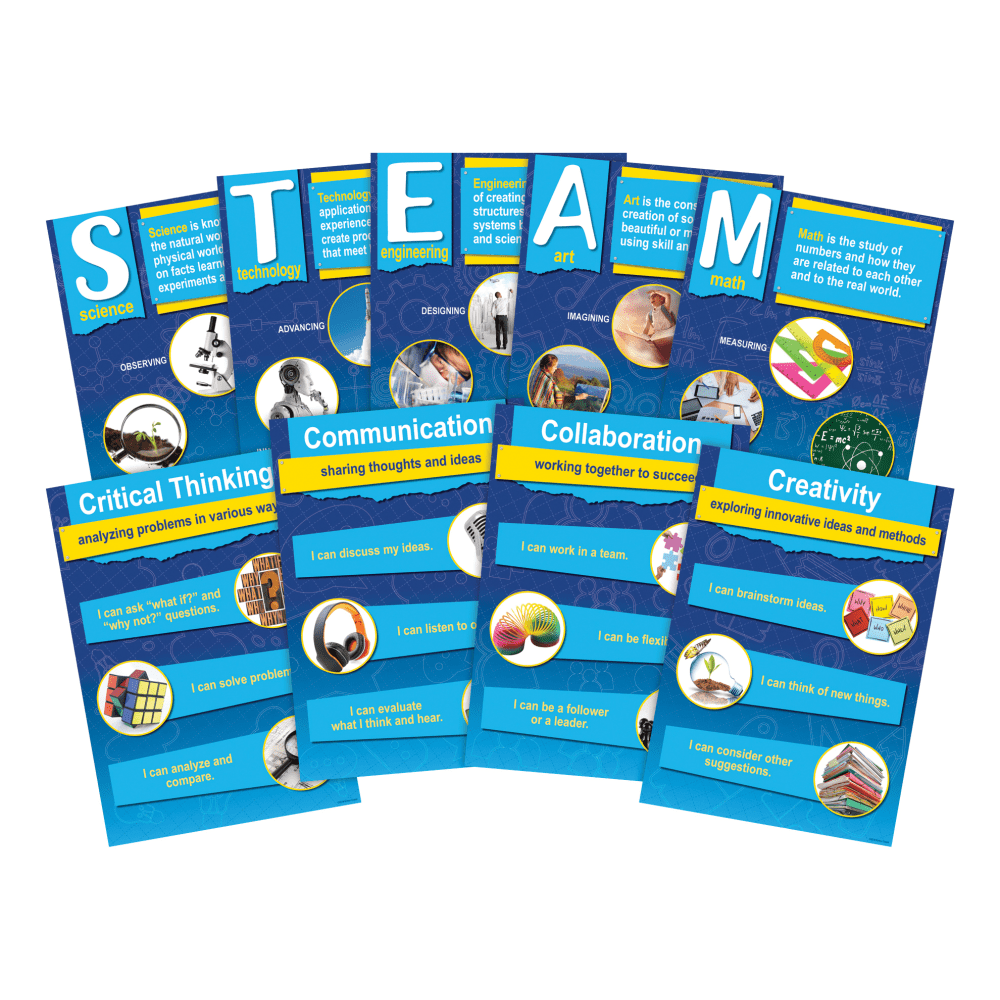 Barker Creek 9-Piece STEM/STEAM Poster Set, 19in x 13-3/8in, Multicolor, Kindergarten - College