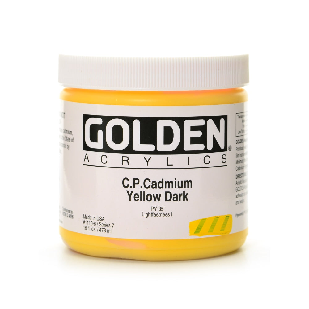 Golden Heavy Body Acrylic Paint, 16 Oz, Cadmium Yellow Dark (CP)