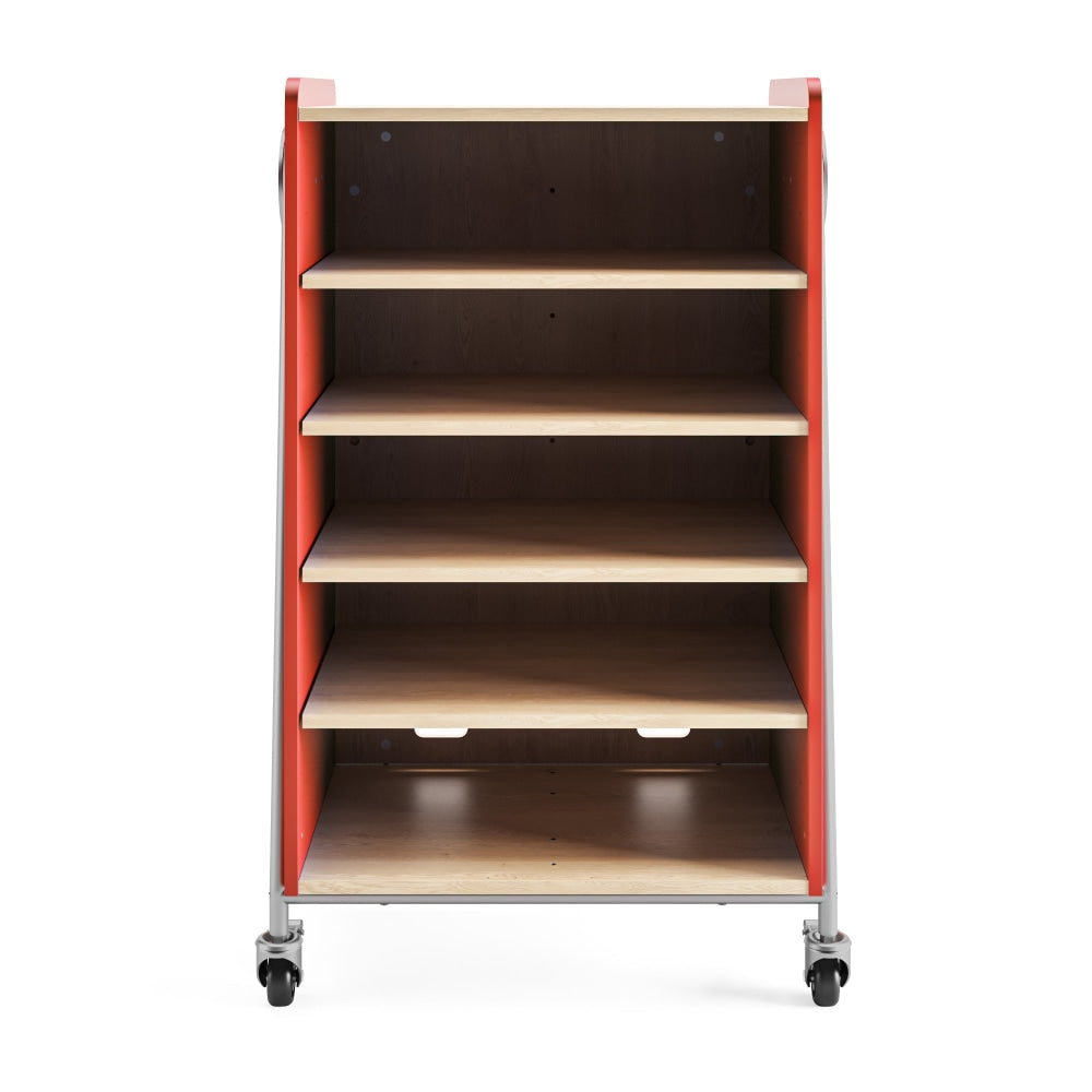 Safco Whiffle Double-Column 4-Shelf Rolling Storage Cart, 48inH x 30inW x 19-3/4inD, Red