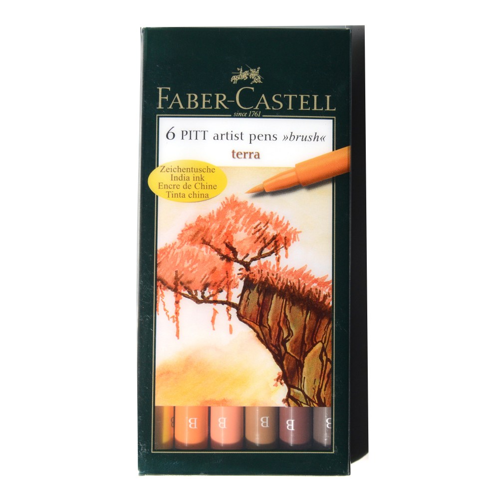 Faber-Castell Pitt Artist Brush Pens, Terra, 6 Pens Per Set, Pack Of 2 Sets