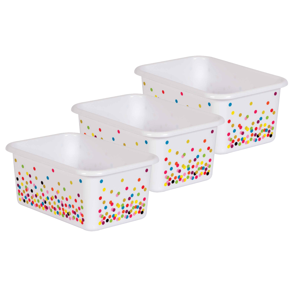 Teacher Created Resources Small Plastic Storage Bins, 7-3/4in x 11-3/8in x 5in, Confetti, Pack Of 3 Bins