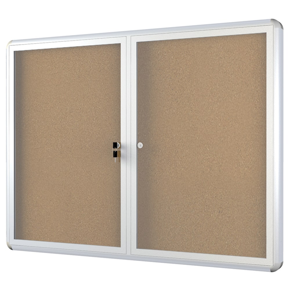 MasterVision Anodized Aluminum Frame Enclosed Cork Bulletin Board, 2 Doors, 36in x 48in