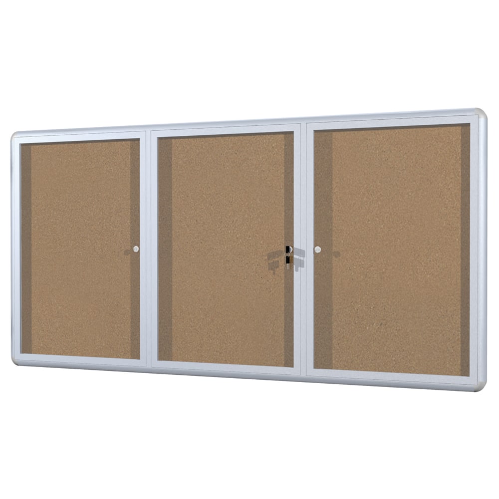 MasterVision Anodized Aluminum Frame Enclosed Cork Bulletin Board, 3 Doors, 36in x 72in