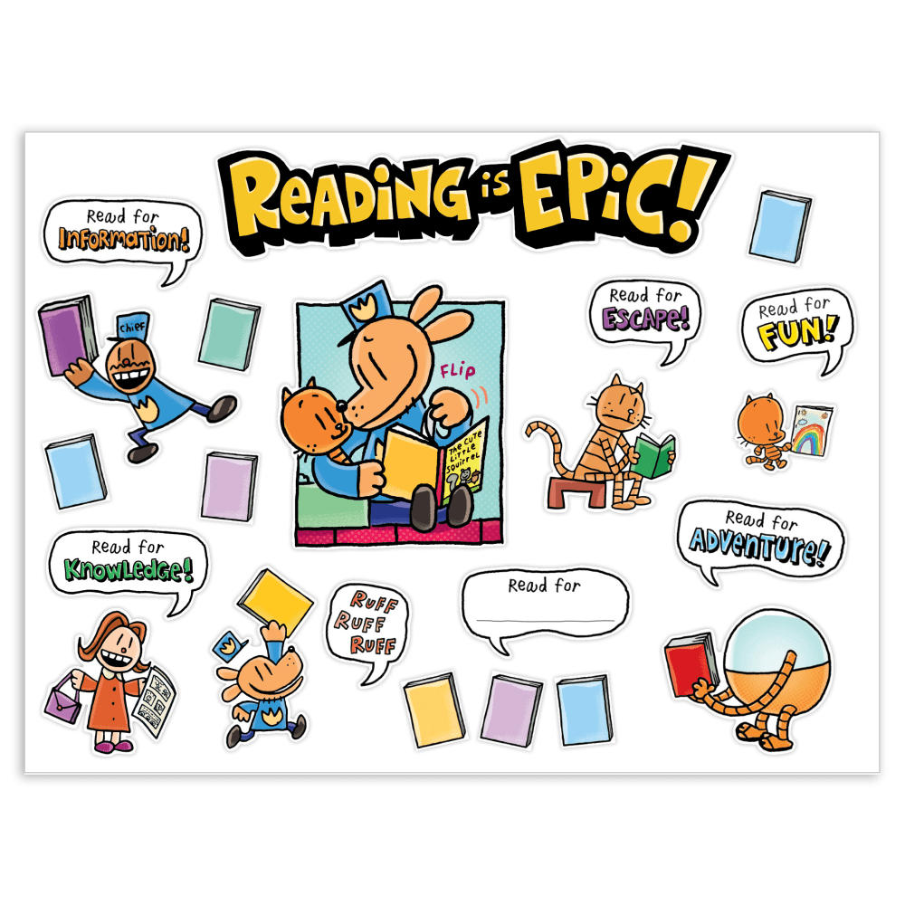 Scholastic Teachers Friend Dog Man Reading Is Epic! Bulletin Board Set, Grades 1 - 5