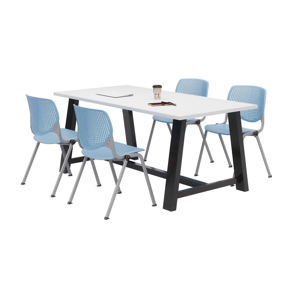 KFI Studios Midtown Table With 4 Stacking Chairs, Designer White/Sky Blue