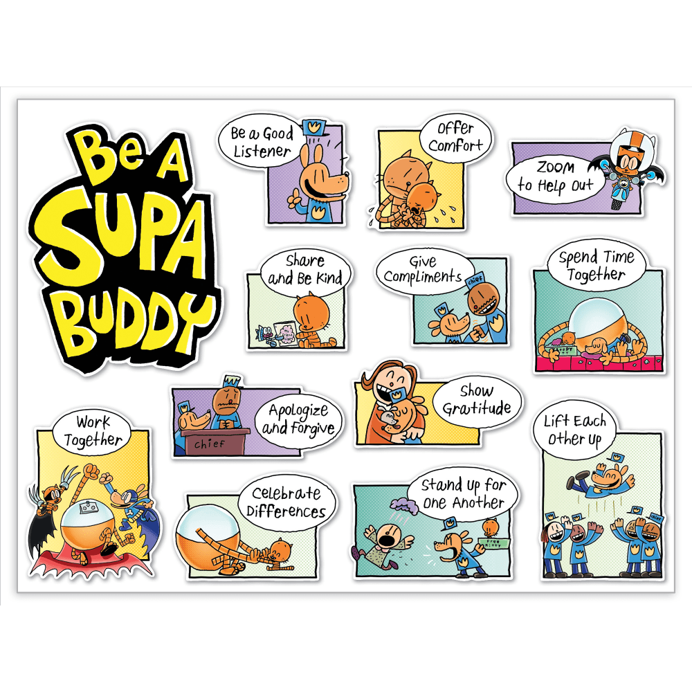 Scholastic Teachers Friend Dog Man Be A Supa Buddy Bulletin Board Set, Grades 1 - 5