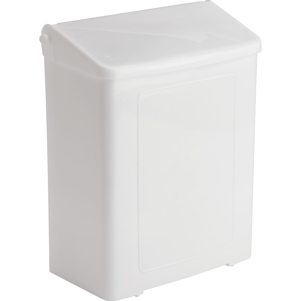Impact Safe-Use Wall Mountable Sanitary Napkin Receptacle, 10-5/8inH, 9inW x 4-5/8inD, White