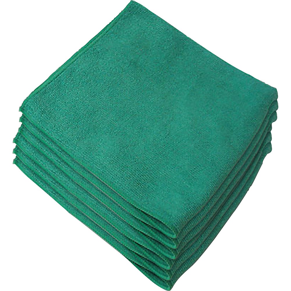 Genuine Joe General Purpose Microfiber Cloth - For Multipurpose - 16in Length x 16in Width - 12 / Bag - Chemical Resistant, Oil-free, Lint-free - Green