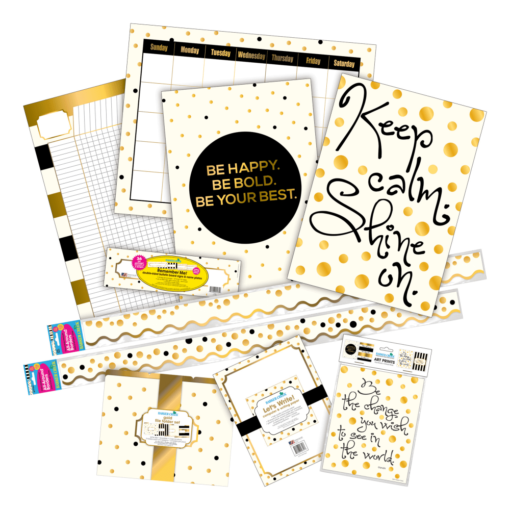 Barker Creek Classroom Decor Set, Shine On Gold, Pre-K To College