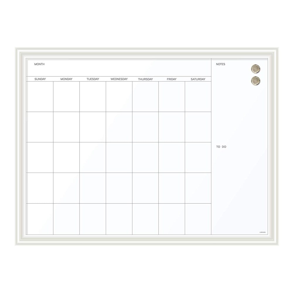 U Brands Magnetic Dry Erase Monthly Calendar Board, 40in X 30in, White Wood Decor Frame