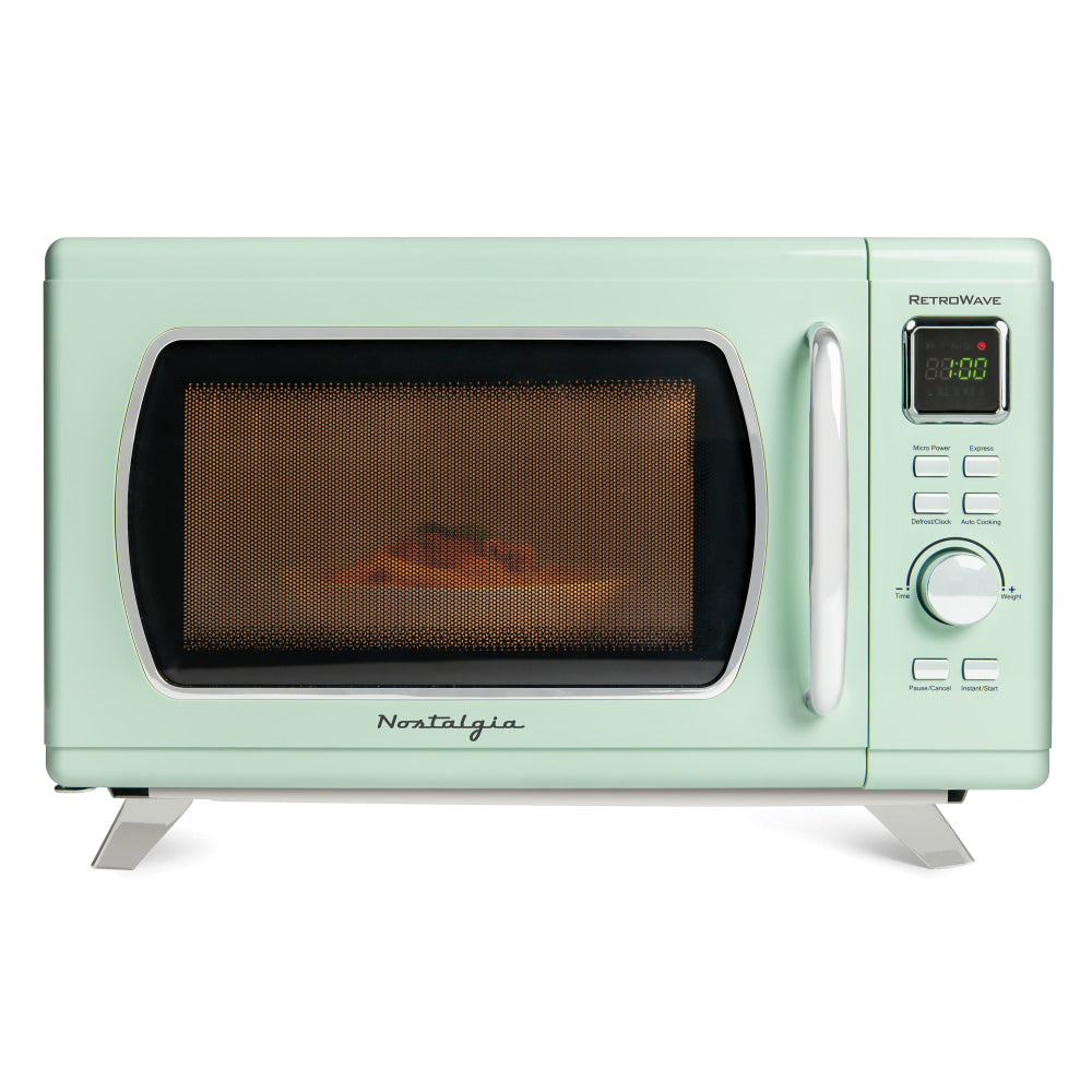 Nostalgia Electrics Mid-Century Retro 0.9 Cu Ft Microwave, Seafoam Green