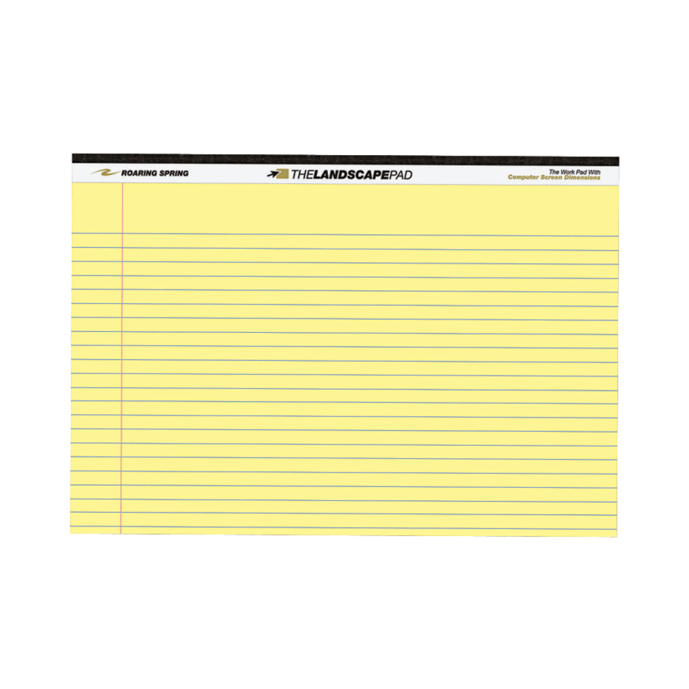 Roaring Spring Wide College Ruled Landscape Legal Pad, 11in x 9.5in 40 Sheets, Canary - 40 Sheets - 80 Pages - Printed - Stapled/Tapebound - Both Side Ruling Surface Red Margin - 20 lb Basis Weight