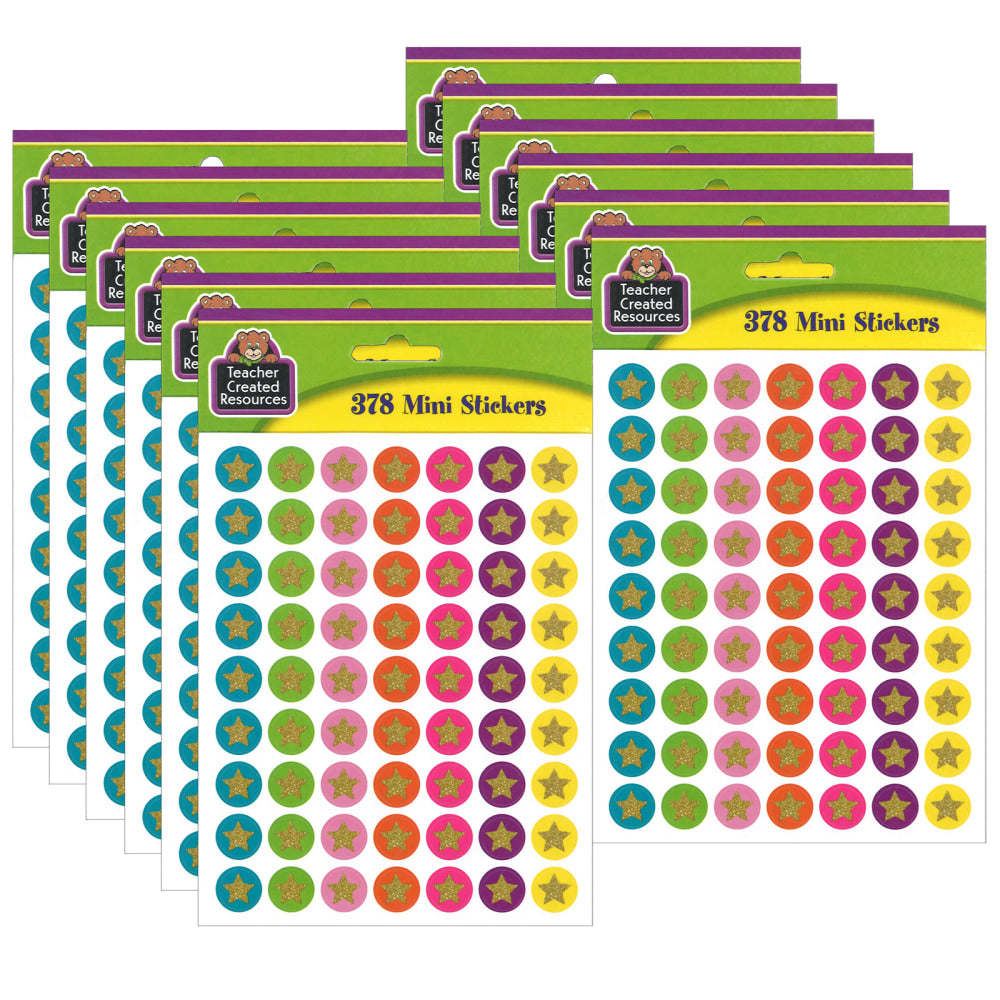 Teacher Created Resources Mini Stickers, Confetti Stars, 378 Stickers Per Pack, Set Of 12 Packs