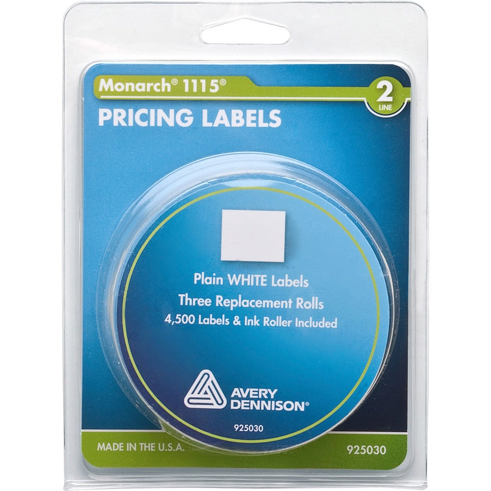 Monarch Model 1115/Alpha Pricemarker Labels - 4 7/64in Width x 3 9/64in Length - White - 3 / Roll - 3 / Pack