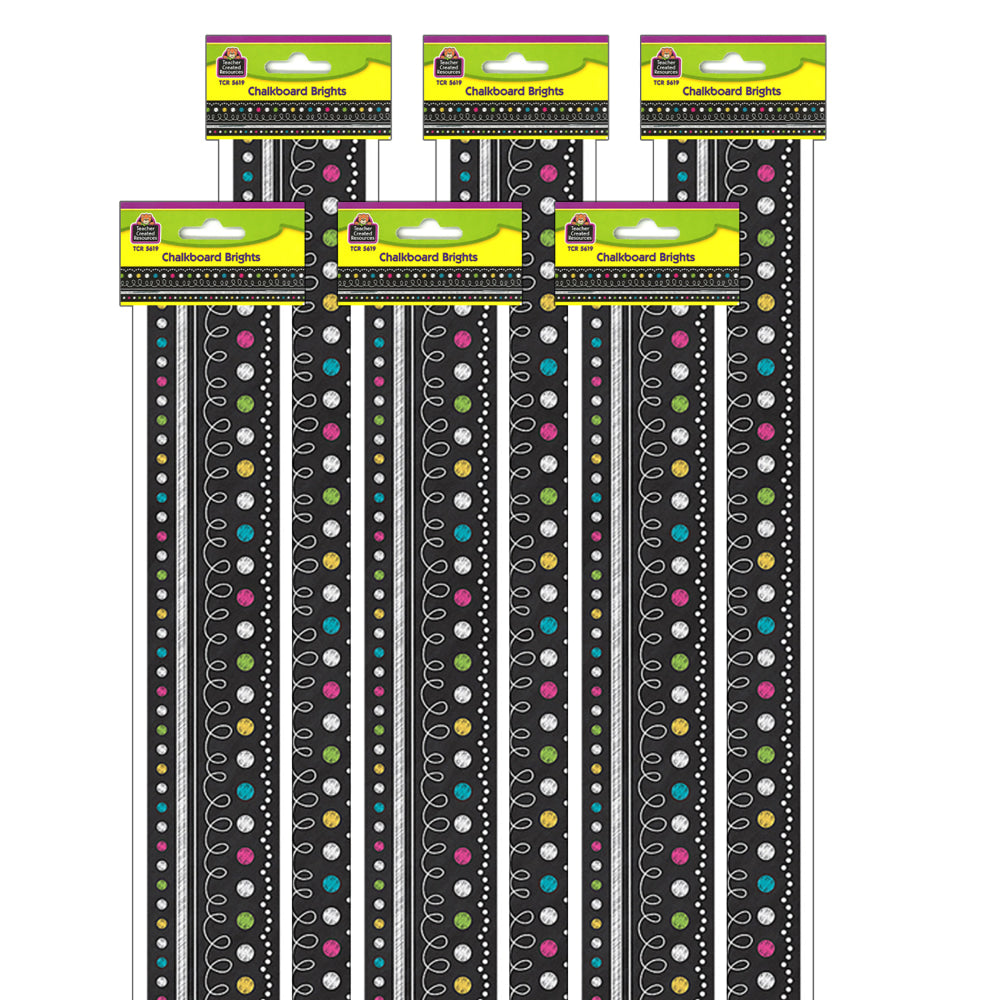 Teacher Created Resources Straight Border Trim, 3in x 35in, Chalkboard Brights, 12 Pieces Per Pack, Set Of 6 Packs