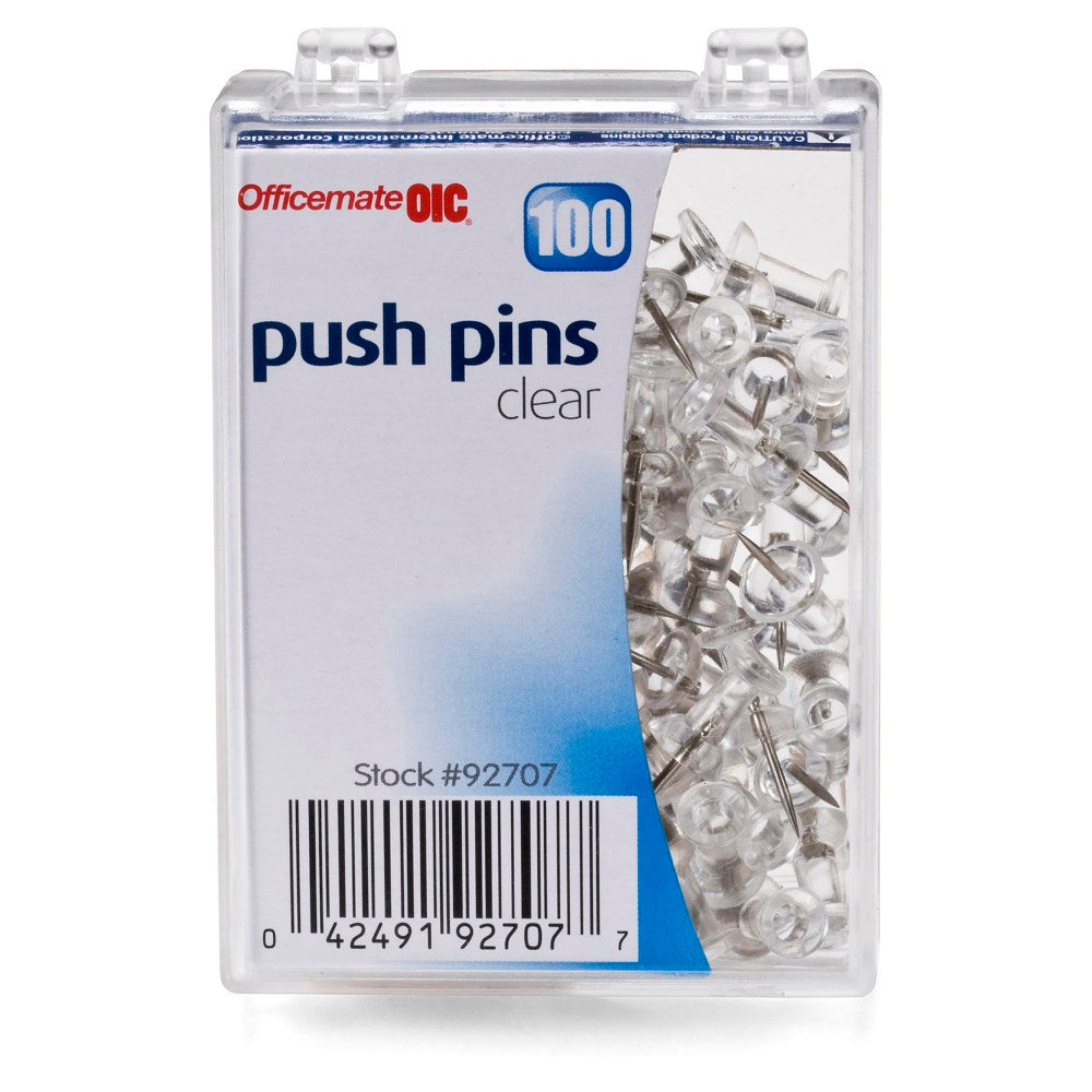 OIC Pushpins, Clear, Box Of 100