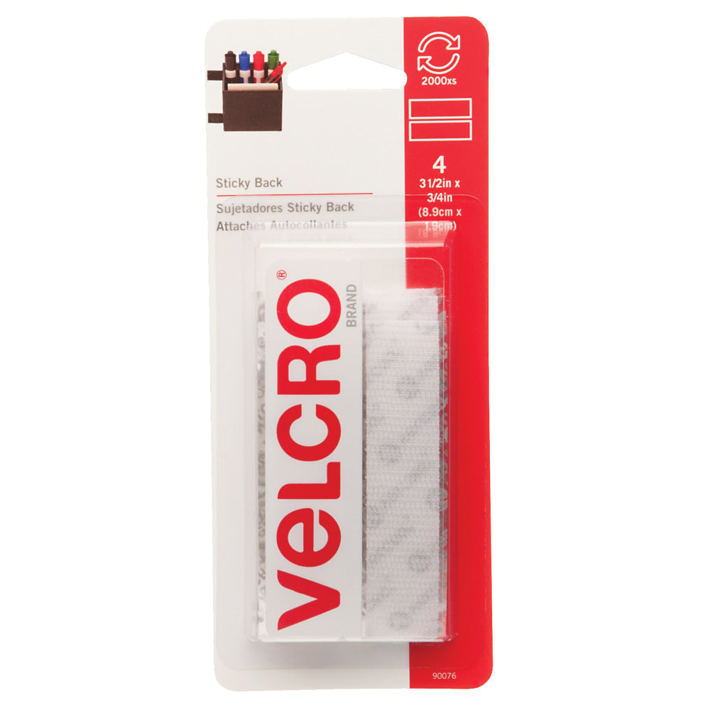 VELCRO Brand Sticky Back Tape, 3/4in x 3 1/2in, White, 4 Strips Per Pack, Set Of 6 Packs