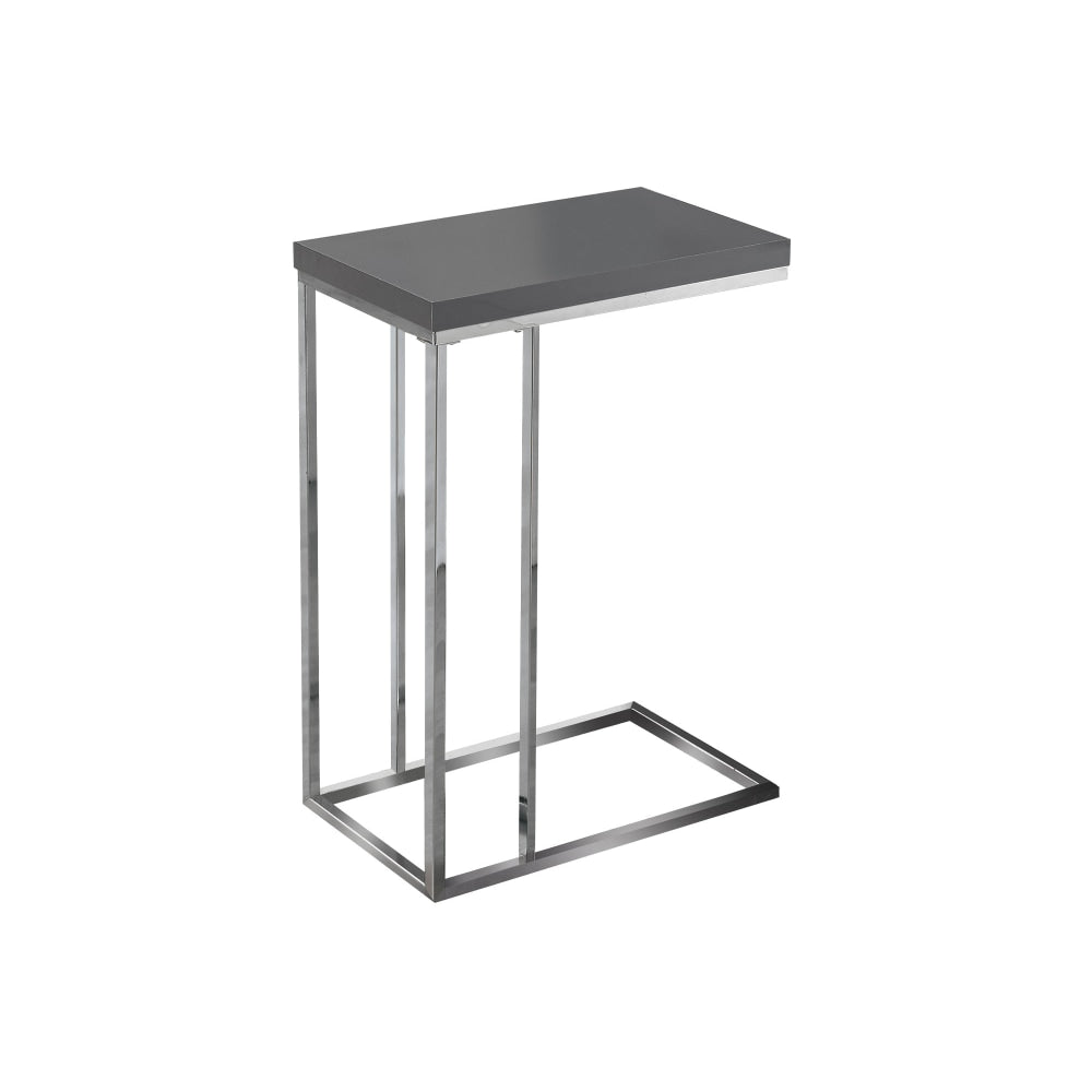 Monarch Specialties Zachary Accent Table, 25-1/4inH x 10-1/4inW x 18-1/4inD, Glossy Gray/Chrome