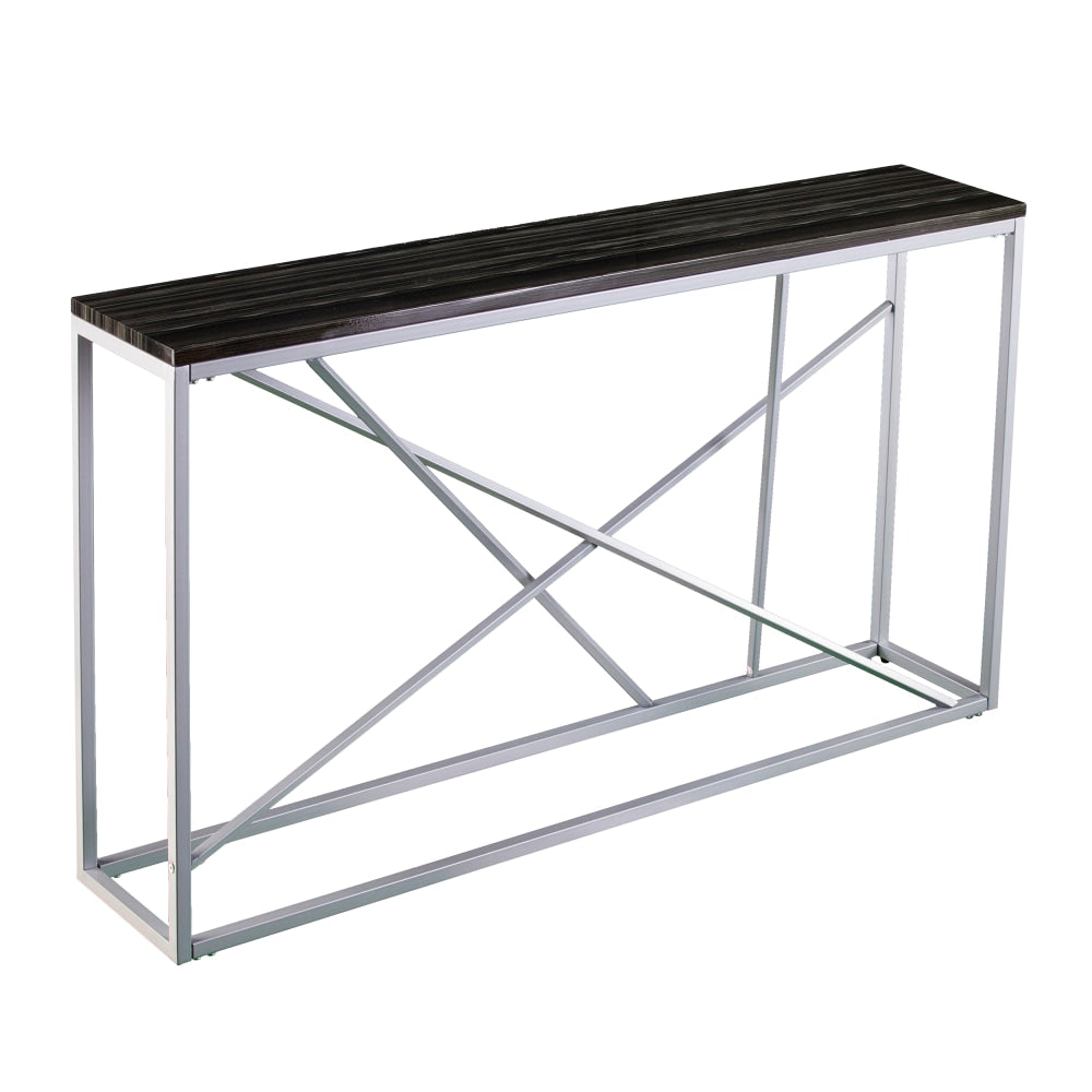 SEI Furniture Arendal Skinny Console Table, 29inH x 52inW x 10inD, Silver/Black