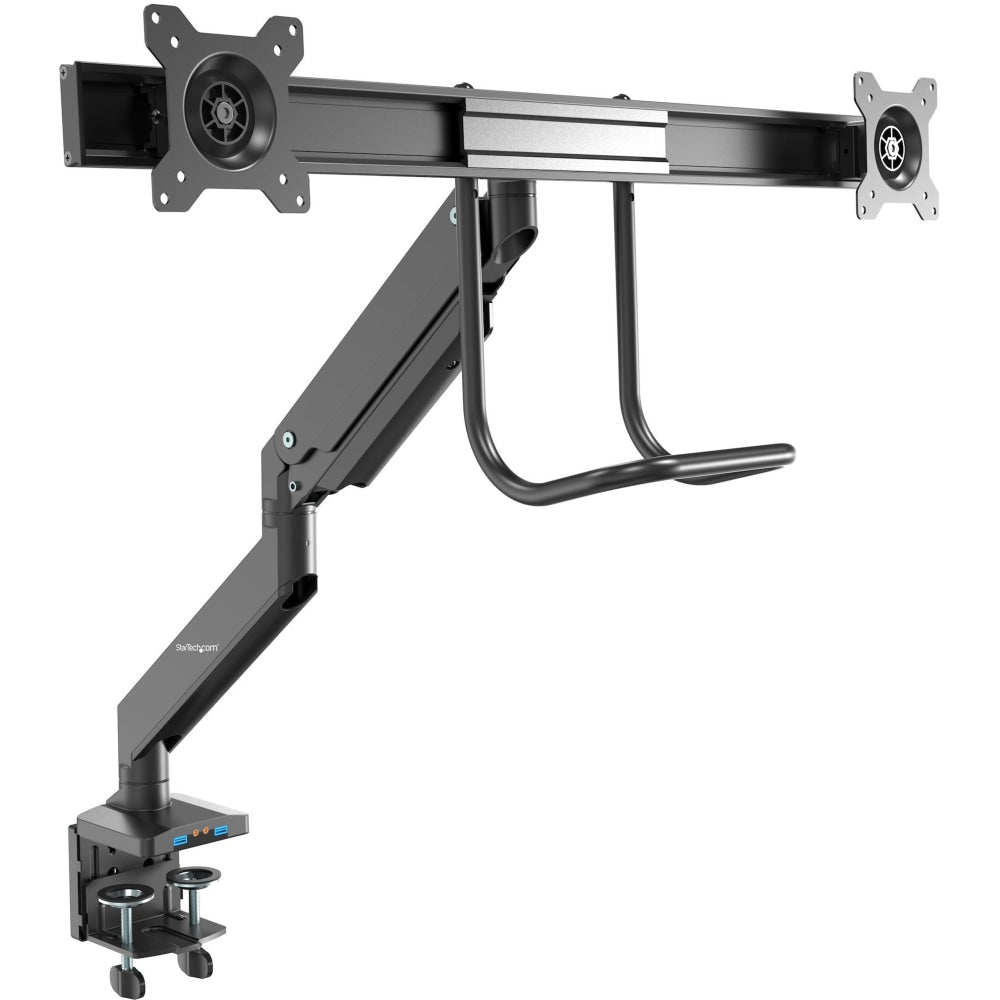 StarTech.com Desk Mount Dual Monitor Arm with USB & Audio - Slim Full Motion Dual Monitor VESA Mount up to 32in Displays - C-Clamp/Grommet