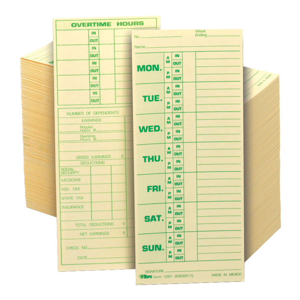 TOPS Time Cards (Replaces Original Card 331-10), Named Days, 2-Sided, 8 1/2in x 3 1/2in, Box Of 500