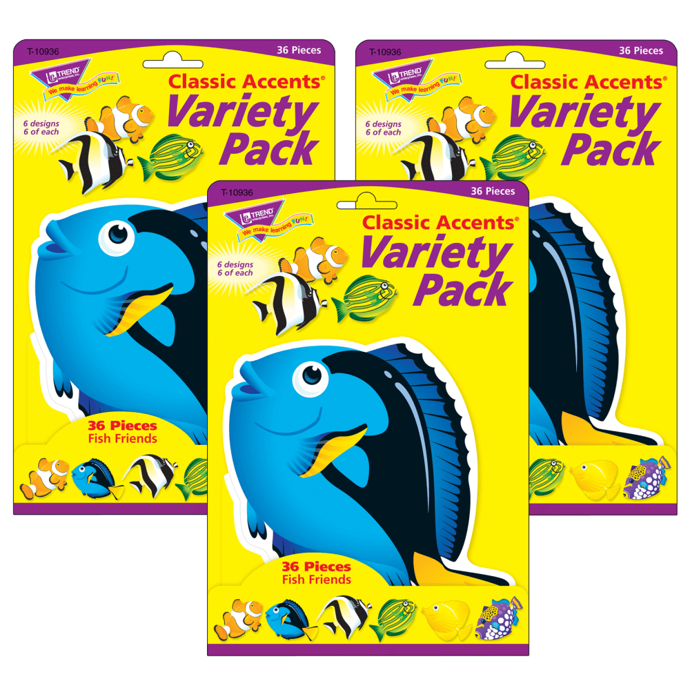 TREND Classic Accents, Fish Friends, 36 Accents Per Pack, Set Of 3 Packs