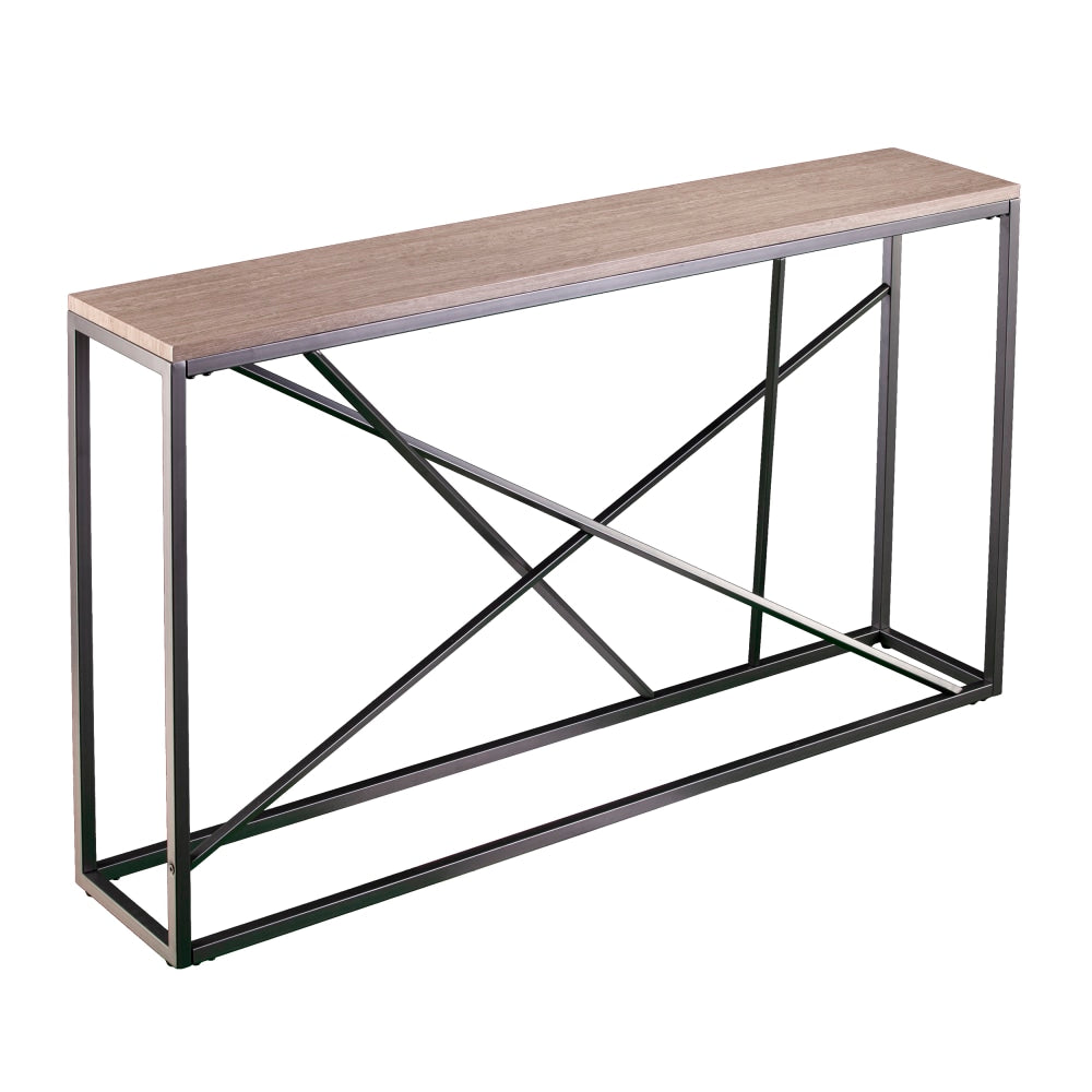 SEI Furniture Arendal Skinny Console Table, 29inH x 52inW x 10inD, Gunmetal Gray/Tan