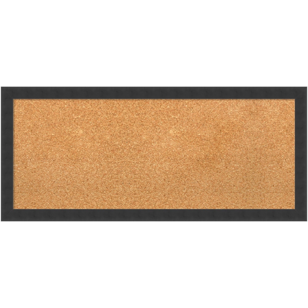 Amanti Art Cork Bulletin Board, 32in x 14in, Natural, Mezzanotte Black Wood Frame