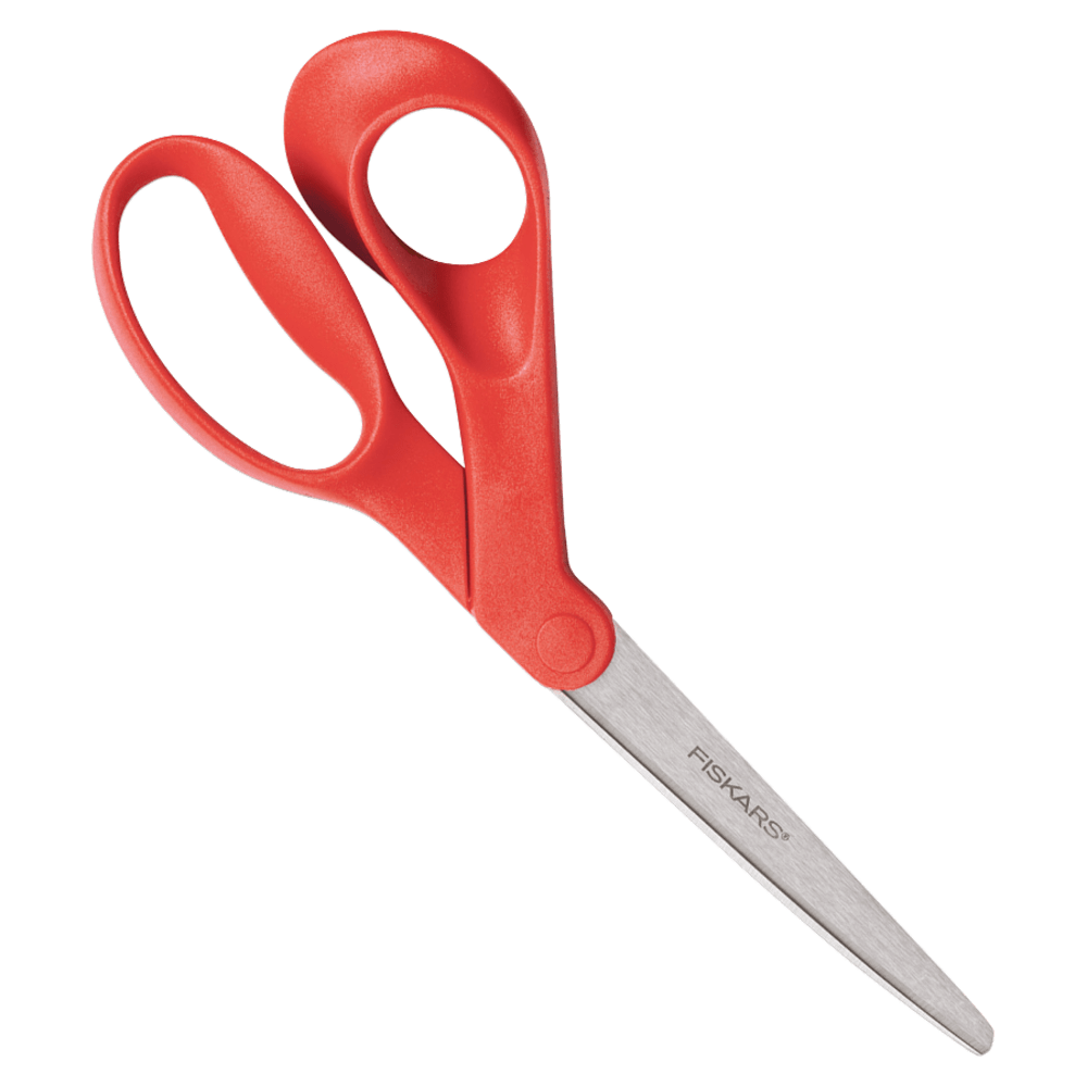 Fiskars Bent Left-Hand Scissors, 8in, Pointed , Orange/Red