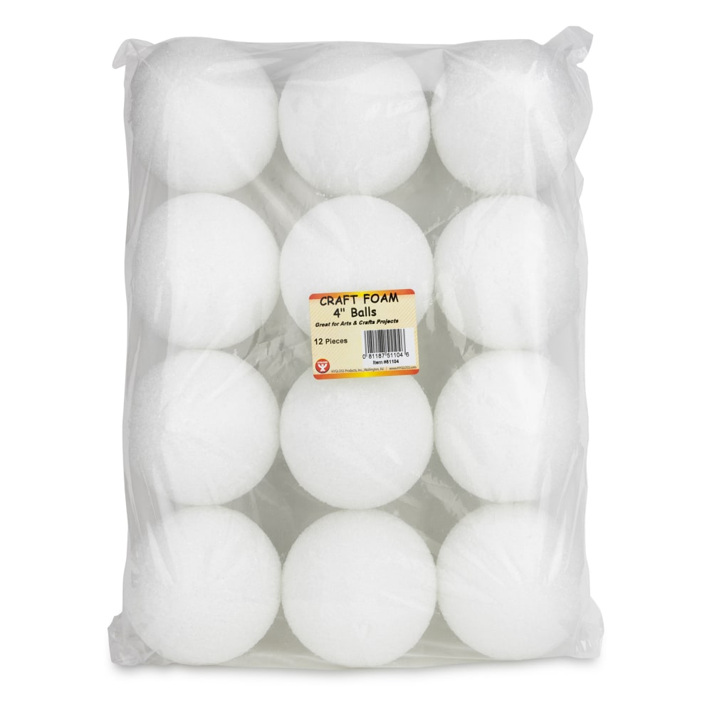 Hygloss Craft Foam Balls, 4 Inch, White, Pack Of 12