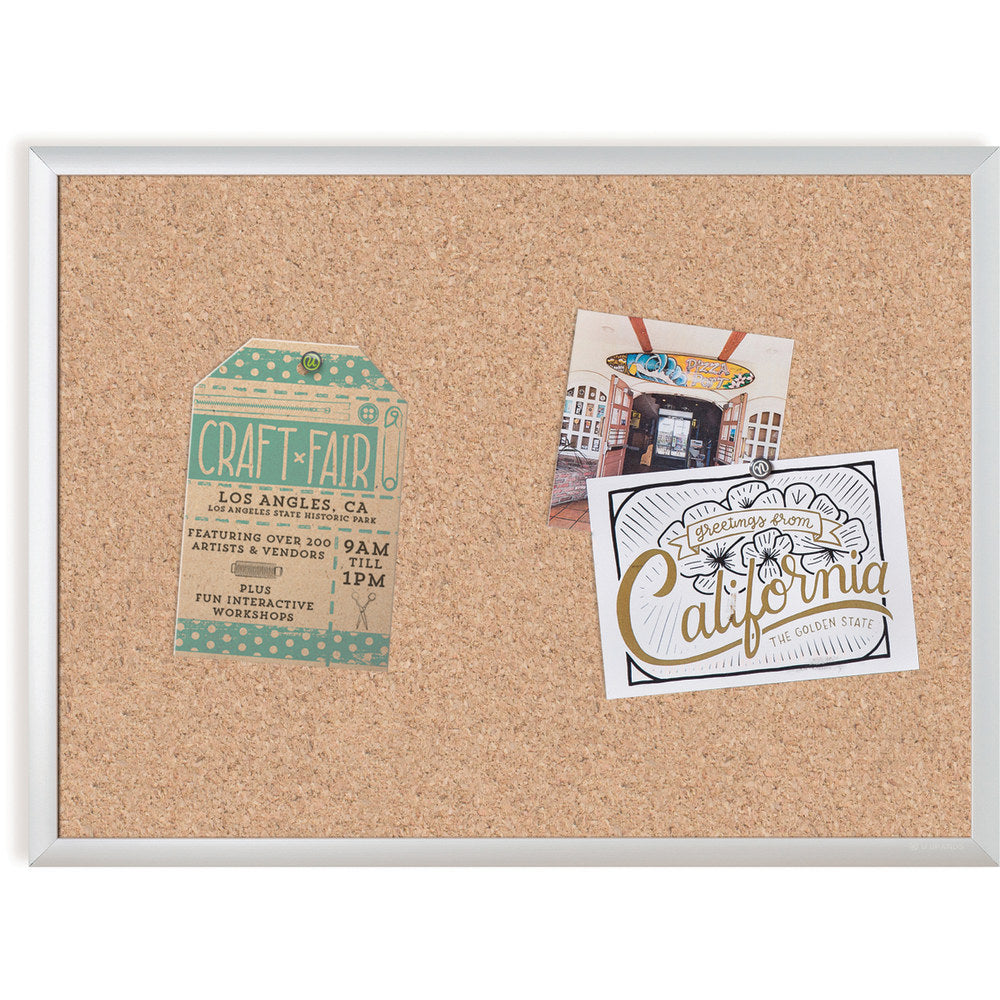 U Brands Cork Bulletin Board, 23in x 17in, Silver Aluminum Frame