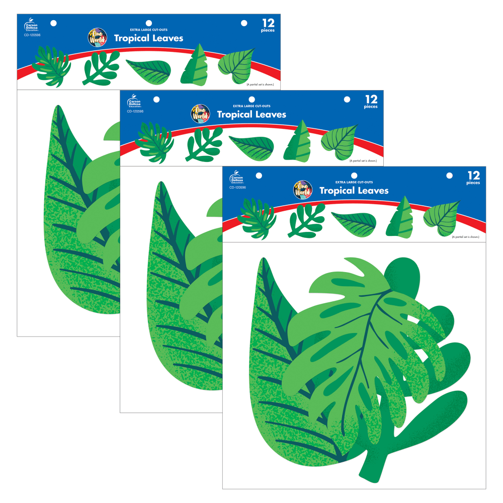 Carson Dellosa Education Cut-Outs, One World Tropical Leaves, 12 Cut-Outs Per Pack, Set Of 3 Packs