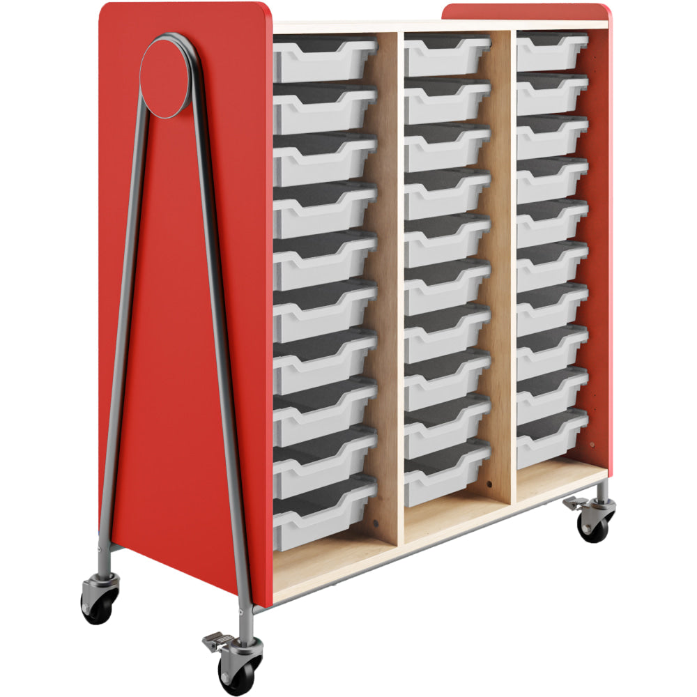 Safco Whiffle Triple-Column 30-Drawer Rolling Storage Cart, 48inH x 43-1/4inW x 19-3/4inD, Red