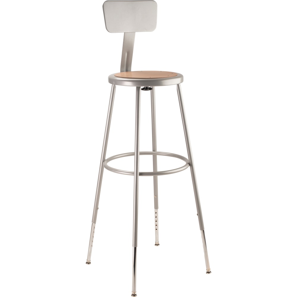 National Public Seating Adjustable Hardboard Stool With Back, 31in-39inH, Gray