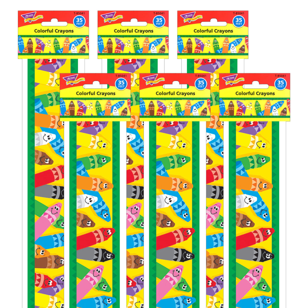 TREND Bolder Borders, 2-3/4in x 35-3/4ft, Colorful Crayons, Set Of 6 Packs