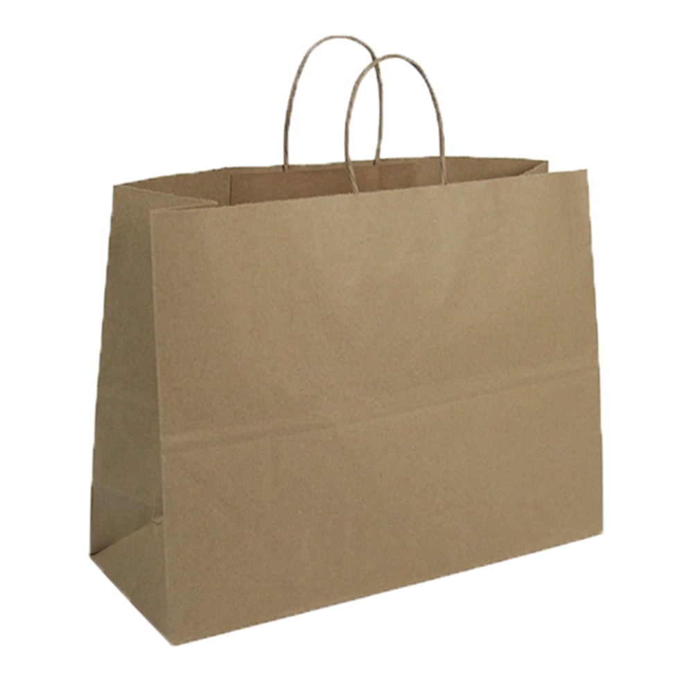 Dubl Life Maxpack MDSE Shopping Bags With Handles, 65 Lb, 16in x 12in, Brown, Case Of 250