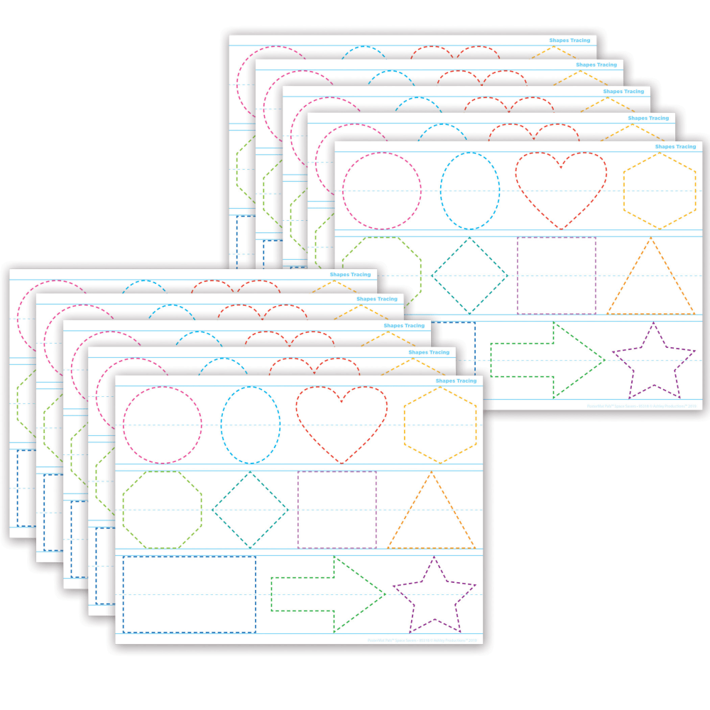 Ashley Productions Smart Poly PosterMat Pals Space Savers, 13in x 9-1/2in, Shapes Tracing, Pack Of 10 Pieces