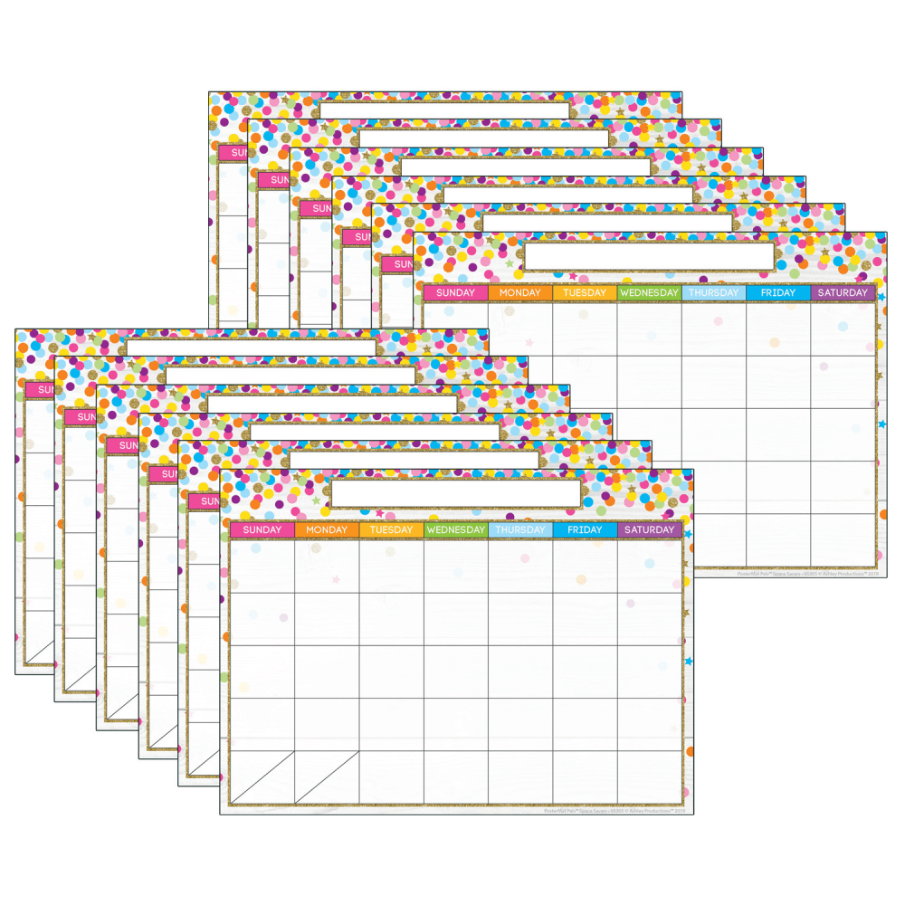 Ashley Productions Smart Poly Single-Sided PosterMat Pals Space Savers, 13in x 9-1/2in, Calendar Confetti Style, Pack Of 12 Mats