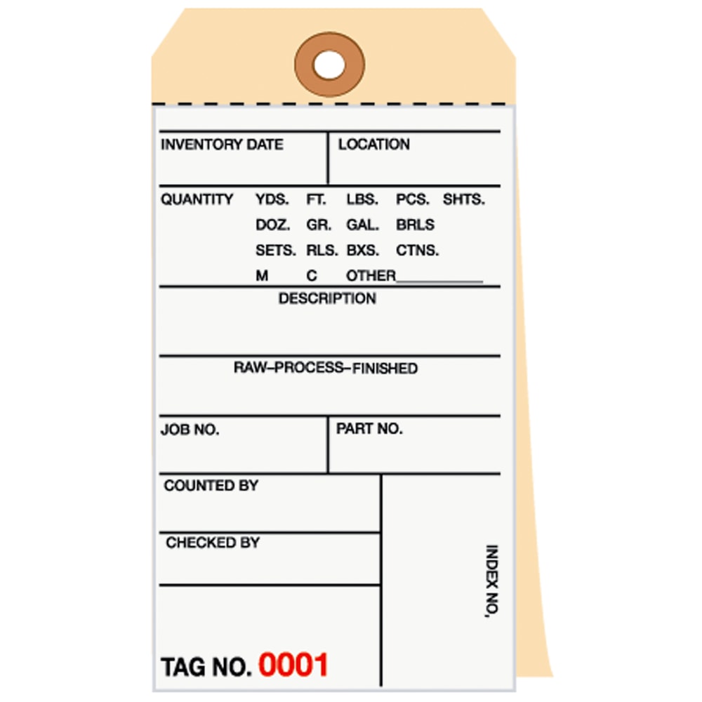 B O X Packaging Manila Inventory Tags, 2-Part Carbonless, 0-499, Box Of 500