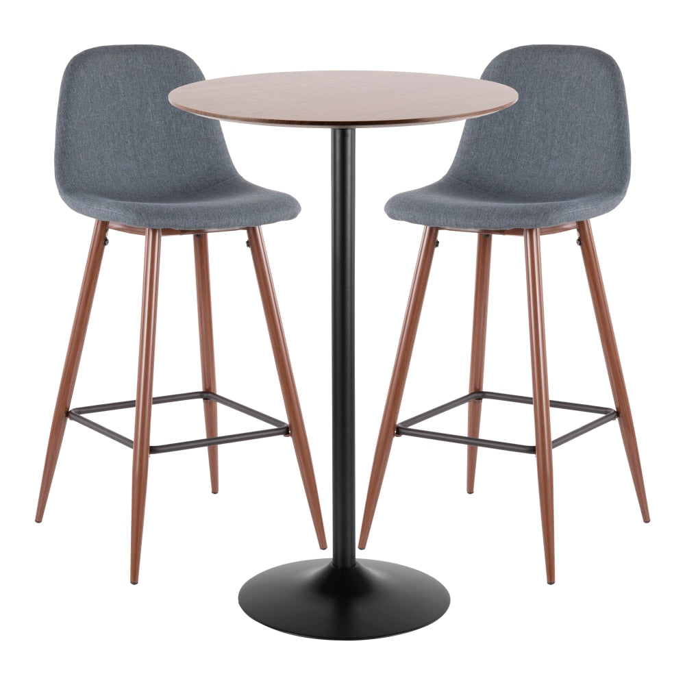 LumiSource Pebble Mid-Century Modern Table With 2 Chairs, Black/Walnut/Blue