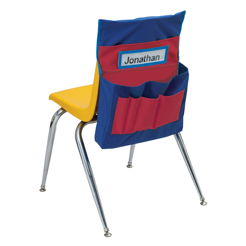 Pacon Chair Storage Pocket Chart, Blue/Red, 18-1/2inH x 14-1/2inW x 2-1/2inD, 1 Chair Cover