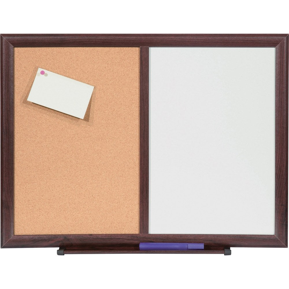 Lorell Non-Magnetic Melamine Dry-Erase Whiteboard Cork Combo Board, 48in x 36in, Mahogany Wood Frame
