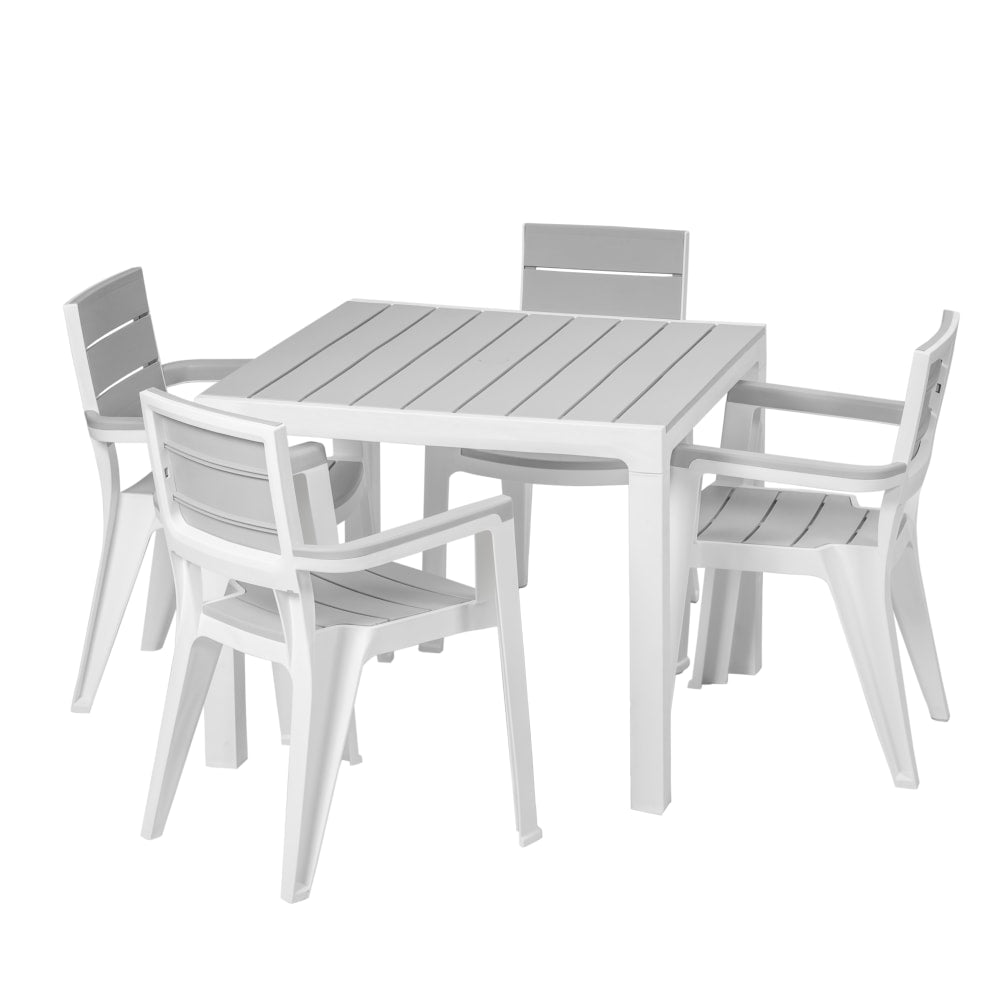 Inval Madeira 5-Piece 4-Seat Square Table And Chair Set, 29inH x 35inW x 35inD, White/Gray