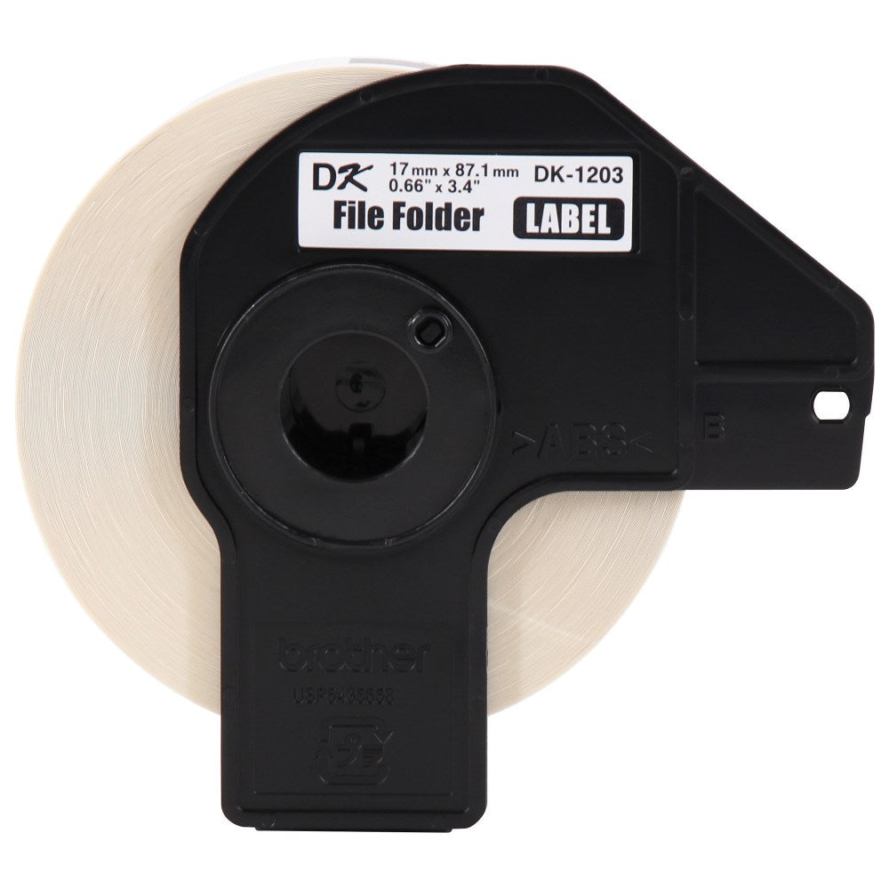Brother DK-1203 File Folder Labels, DK1203, White, 3 7/16in x 11/16in, Pack Of 300