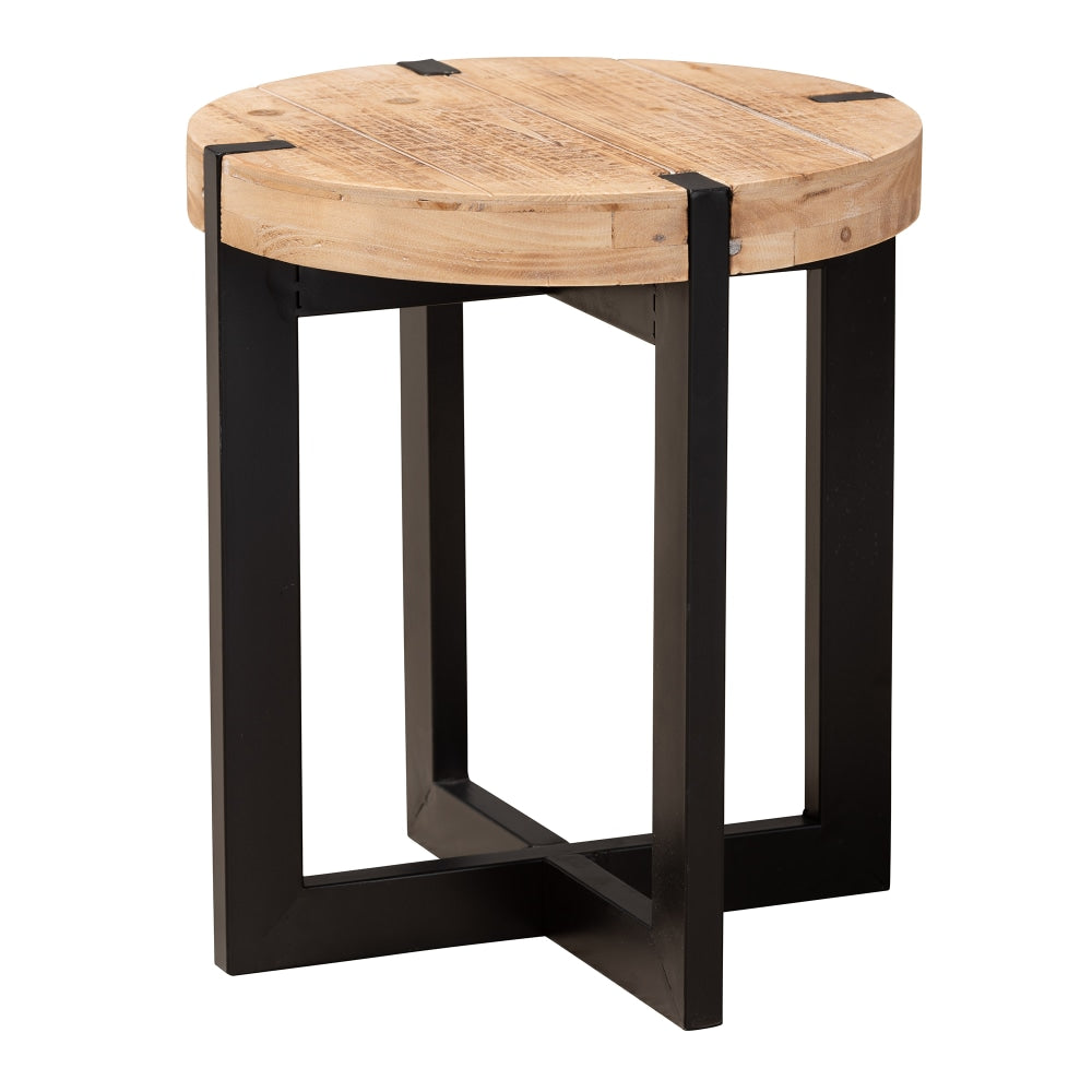 Baxton Studio Rustic And Industrial End Table, 15-3/4in x 13-13/16in, Natural Brown/Black