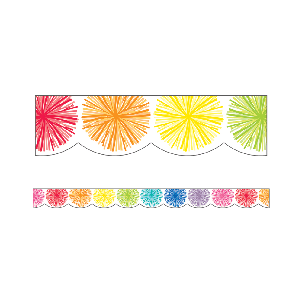 Schoolgirl Style Scalloped Bulletin Board Borders, 3ft x 3in, Hello Sunshine Poms, 13 Strips