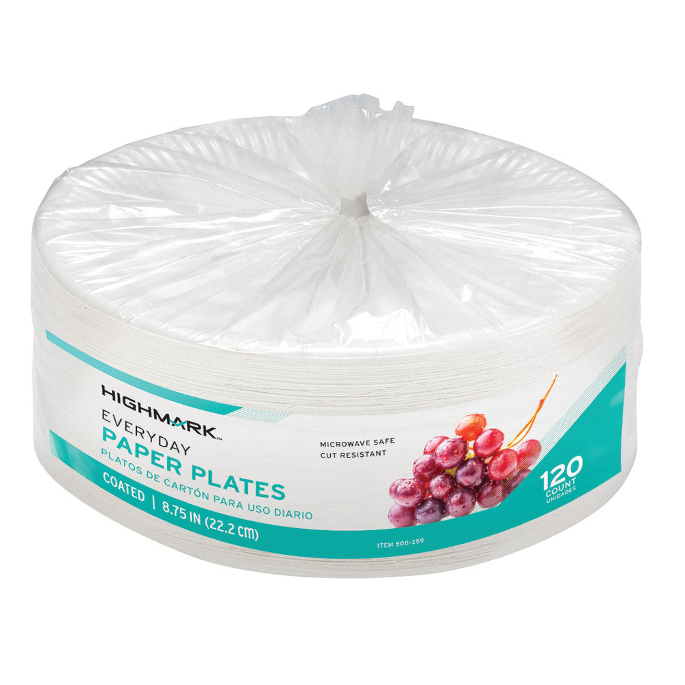 Highmark Paper Plates, 8-3/4in, White, Pack Of 120