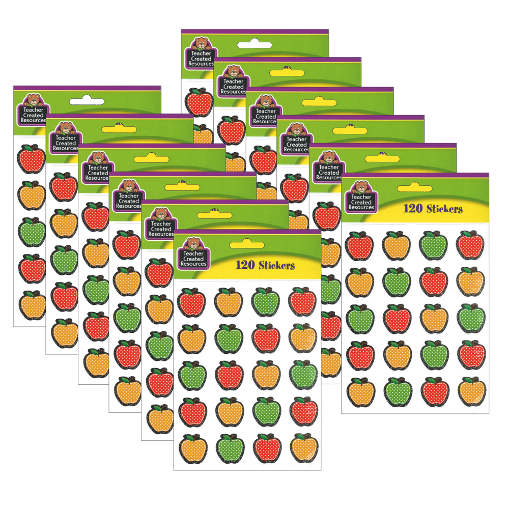 Teacher Created Resources Stickers, Dotty Apples, 120 Stickers Per Pack, Set Of 12 Packs